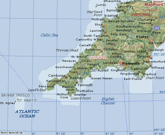 Map of Cornwall