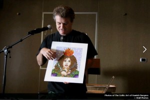 Hamish Burgess with his latest piece 'Brigid' (www.mauiceltic.com/gallery.htm) during his talk on Celtic Mythology, based on his Celtic art, on the Irish Music Cruise to the Caribbean Jan 2012. www.irishmusiccruises.com